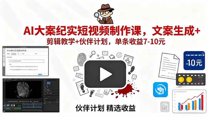 (15992期)AI大案纪实短视频制作课,文案生成+剪辑教学+伙伴计划,单条收益7-10元-云网创