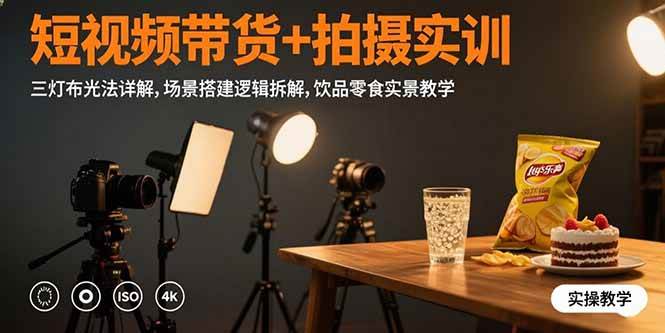 (15540期)短视频带货+拍摄实训:三灯布光法详解,场景搭建逻辑拆解,饮品零食实景教学-云网创