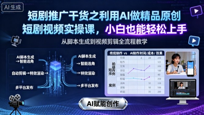 短剧推广干货之利用AI做精品原创短剧视频实操课,小白也能轻松上手-云网创