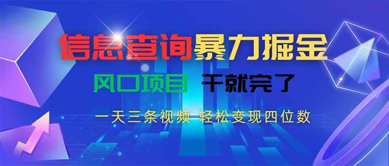 （15516期）信息查询暴力掘金，一天三条视频 轻松变现四位数，风口项目干就完了-云网创