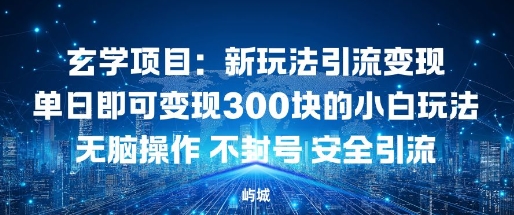 玄学项目：新玩法引流变现单日即可变现3张的小白玩法无脑操作不封号安全引流-云网创