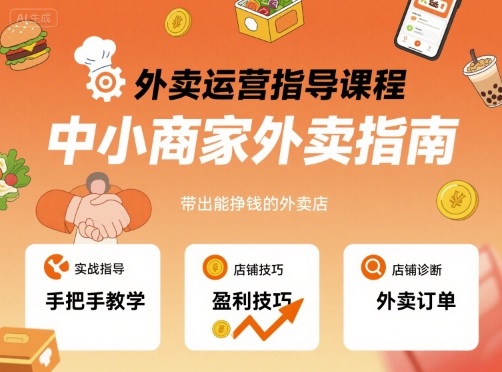 外卖运营指导课程,中小商家外卖指南,手把手带出能挣钱的外卖店-云网创