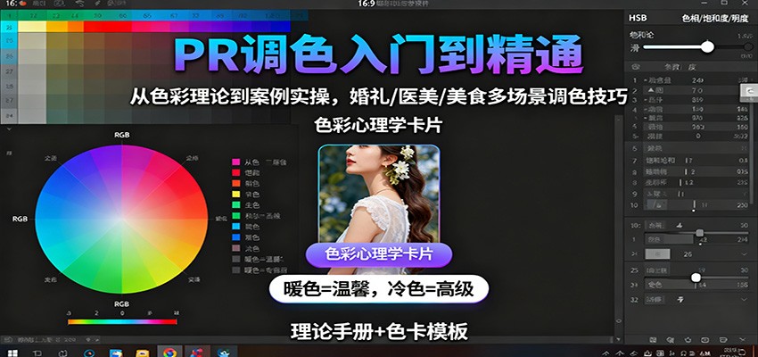 PR调色入门到精通:从色彩理论到案例实操,婚礼/医美/美食多场景调色技巧-云网创