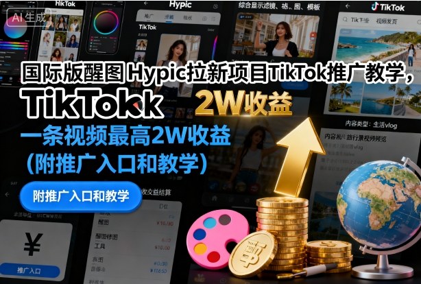 国际版醒图Hypic拉新项目TikTok推广教学,一条视频最高2W收益(附推广入口和教学)-云网创