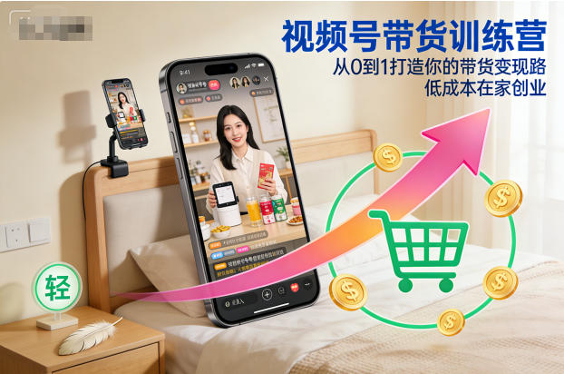 视频号带货训练营，从0到1打造你的带货变现路，低成本在家创业-云网创