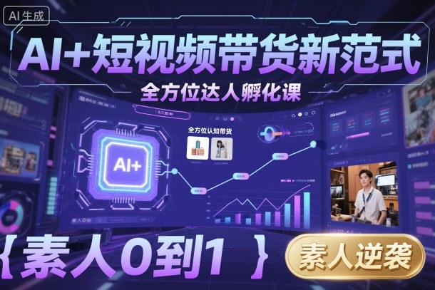 AI+短视频带货新范式全方位达人孵化课,素人也可以从0到1,全方位认知短视频带货-云网创
