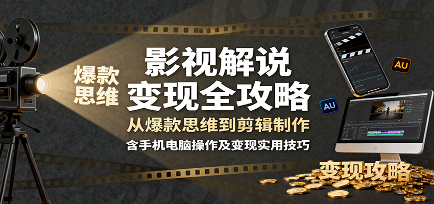 影视解说变现全攻略:从爆款思维到剪辑制作,含手机电脑操作及变现实用技巧-云网创