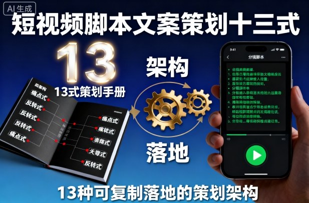 短视频脚本文案策划十三式,13种可复制落地的策划架构-云网创