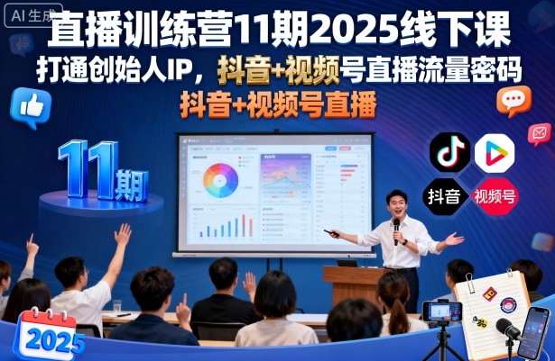 直播训练营11期2025线下课,打通创始人IP,抖音+视频号直播流量密码,教你做出高流量高变现的直播间-云网创