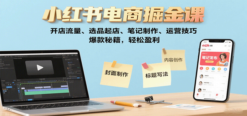 小红书电商掘金课:开店流量、选品起店、笔记制作、运营技巧,爆款秘籍,轻松盈利-云网创