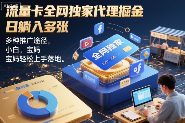 流量卡全网独家代理掘金，日躺入多张，多种推广途径，小白，宝妈轻松上手落地-云网创