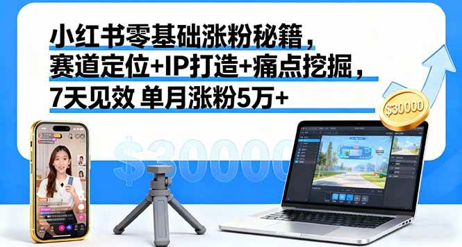 (16158期)小红书零基础涨粉秘籍,赛道定位+IP打造+痛点挖掘,7天见效 单月涨粉5万+-云网创