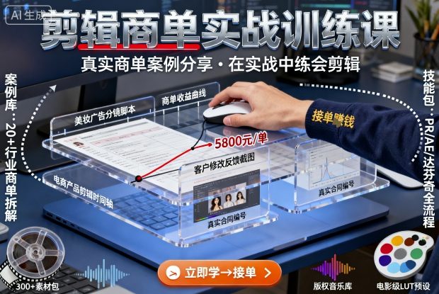 剪辑商单实战训练课,真实商单案例分享,在实战中练会剪辑-云网创