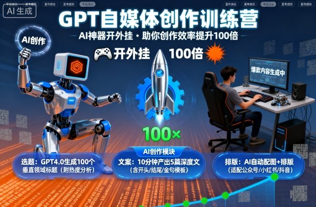 GPT自媒体创作训练营:AI神器开外挂,助你创作效率提升100倍-云网创