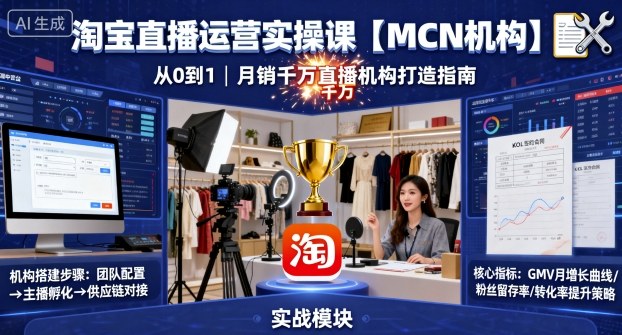 淘宝直播运营实操课【MCN机构】,从0到1做一家月销千W的直播机构-云网创