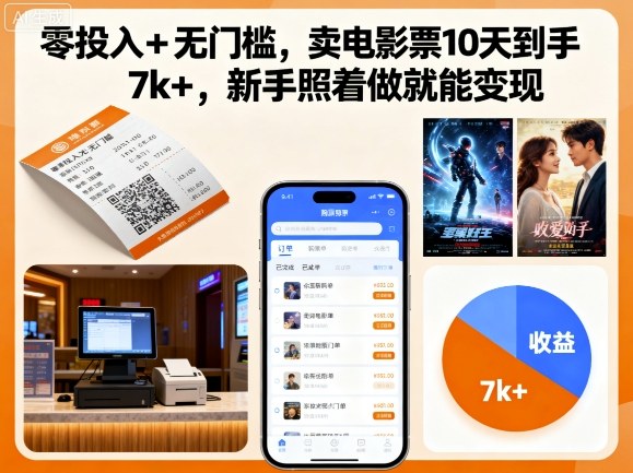 零投入+无门槛，卖电影票10天到手7k+，新手照着做就能变现【揭秘】-云网创