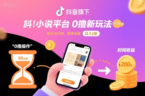 抖音旗下小说平台0撸新玩法,每天挂G60分钟,简单无脑,日入2张【揭秘】-云网创