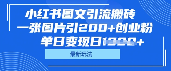 小红书图文引流搬砖,一张图片引200+创业粉,单日变现日数张-云网创
