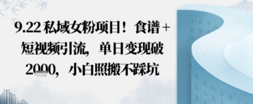 私域女粉项目!食谱+短视频引流,单日变现破多张,小白照搬不踩坑-云网创