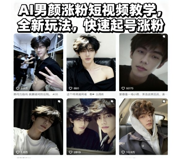 AI男颜涨粉短视频教学,全新玩法,快速起号涨粉-云网创