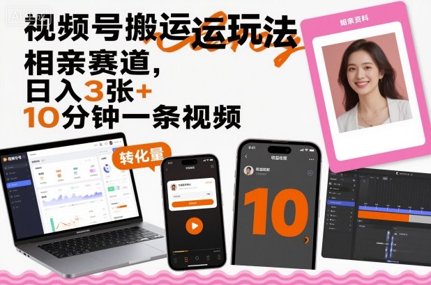 视频号搬运玩法,相亲赛道,日入3张+,10分钟一条视频-云网创