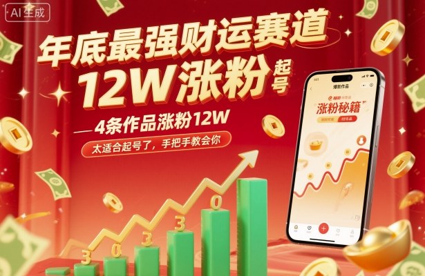 年底最强财运赛道,4条作品涨粉12W,太适合起号了,手把手教会你-云网创