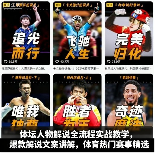 体坛人物解说全流程实战教学,爆款解说文案讲解,体育热门赛事精选-云网创