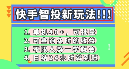 快手智投新玩法，单机日入40+，可批量，可查询实时收益，零门槛【揭秘】-云网创