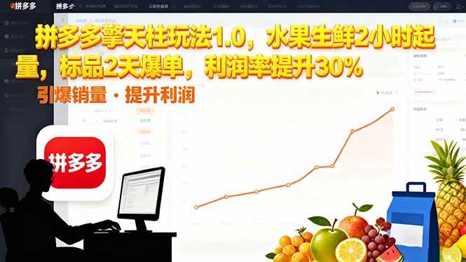 （16429期）拼多多 擎天柱玩法1.0，水果生鲜2小时起量，标品2天爆单，利润率提升30%-云网创
