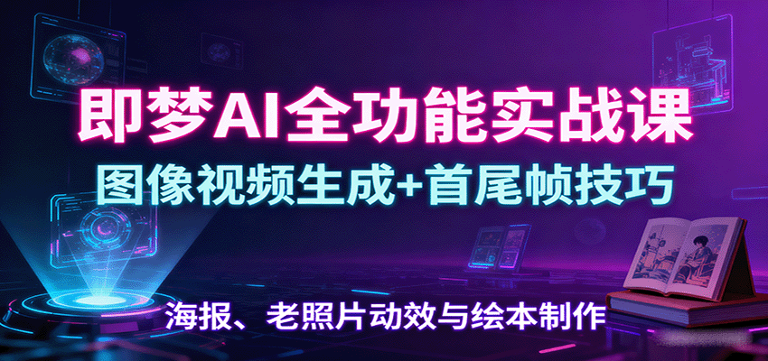 即梦AI全功能实战课:图像视频生成+首尾帧技巧,海报、老照片动效与绘本制作-云网创