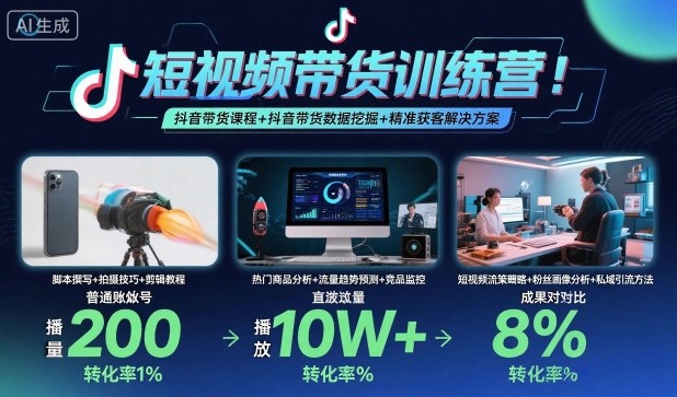 短视频带货训练营,抖音带货课程+抖音带货数据挖掘+精准获客解决方案-云网创