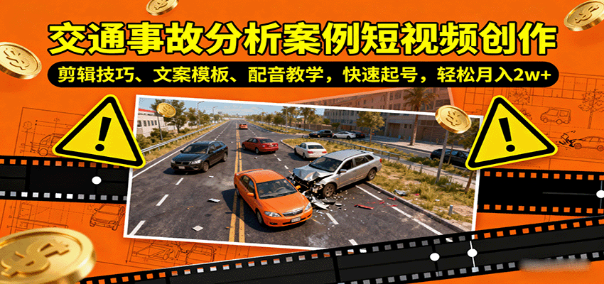 交通事故分析案例短视频创作,剪辑技巧、文案模板、配音教学,快速起号,轻松月入2w+-云网创