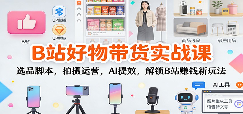 B站好物带货实战课：选品脚本，拍摄运营，AI提效，解锁B站赚钱新玩法-云网创