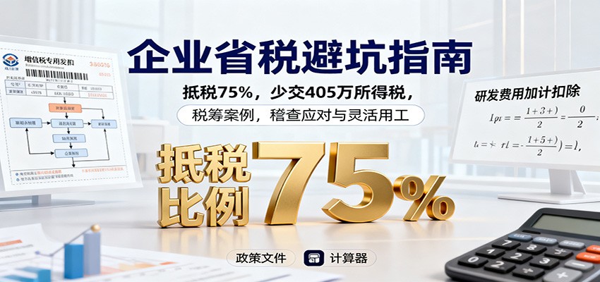 企业省税避坑指南:抵税75%,少交405万所得税,税筹案例,稽查应对与灵活用工-云网创