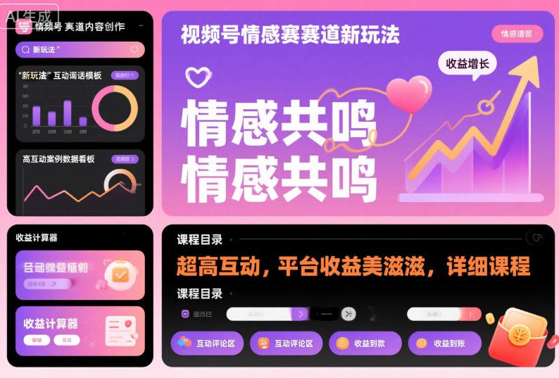 视频号情感赛道新玩法，超高互动，平台收益美滋滋，详细课程-云网创