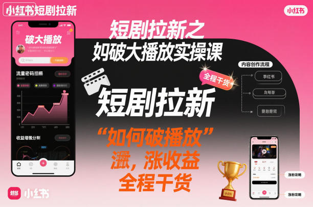 短剧拉新之小红书如何破大播放实操课,如何破播放,涨收益,全程干货-云网创
