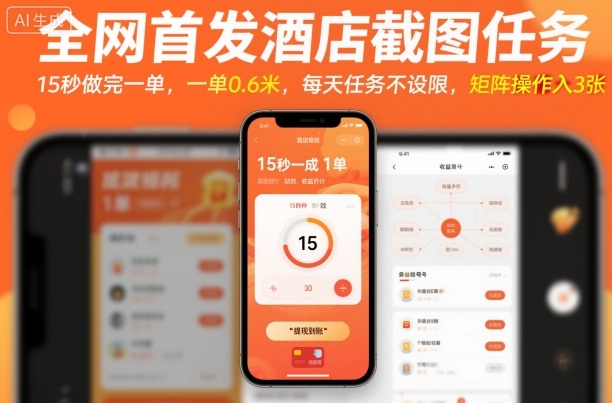 全网首发酒店截图任务,15秒做完一单,一单0.6米,每天任务不设限,矩阵操作日入3张【揭秘】-云网创
