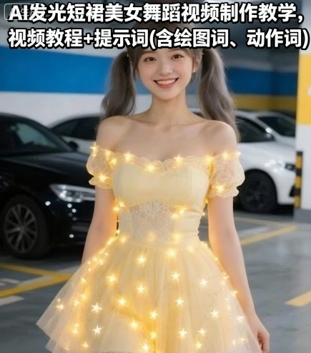 AI发光短裙美女舞蹈视频制作教学,视频教程+提示词(含绘图词、动作词)-云网创