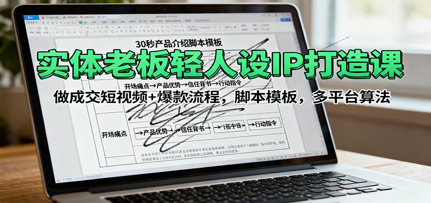 实体老板轻人设IP打造课:做成交短视频+爆款流程,脚本模板,多平台算法-云网创