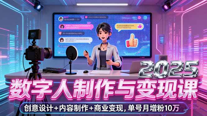(16032期)2025数字人制作与变现课,创意设计+内容制作+商业变现,单号月增粉10万+-云网创
