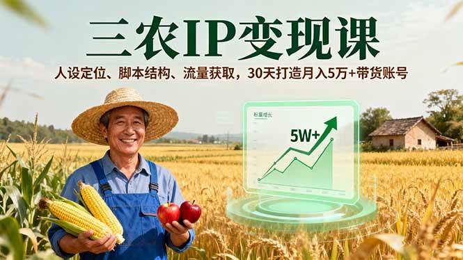 (16044期)三农IP变现课,人设定位、脚本结构、流量获取,30天打造月入5万+带货账号-云网创