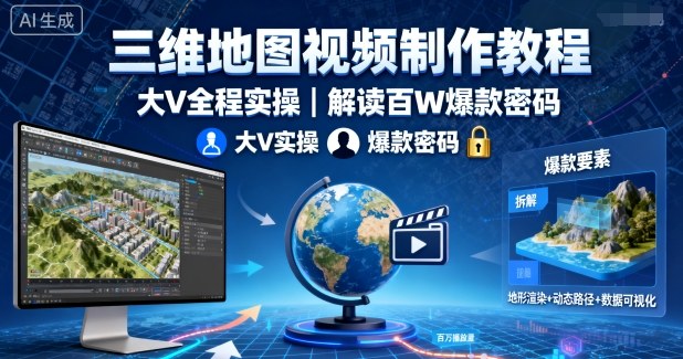 三维地图视频制作教程,大V全程实操,解读百W爆款密码-云网创