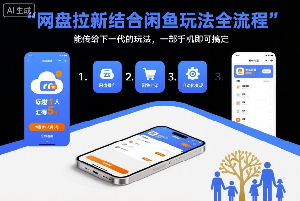 网盘拉新结合闲鱼玩法全流程，能传给下一代的玩法，一部手机即可搞定（附入口渠道以及实操教程）-云网创