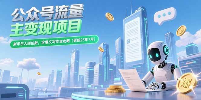 (15340期)公众号流量主变现项目,新手日入四位数,含爆文写作全攻略(更新25年7月)-云网创