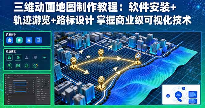 (16096期)三维动画地图制作教程:软件安装+轨迹游览+路标设计 掌握商业级可视化技术-云网创