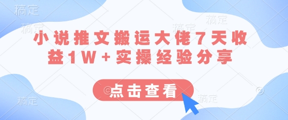 小说推文搬运大佬7天收益1W+实操经验分享-云网创