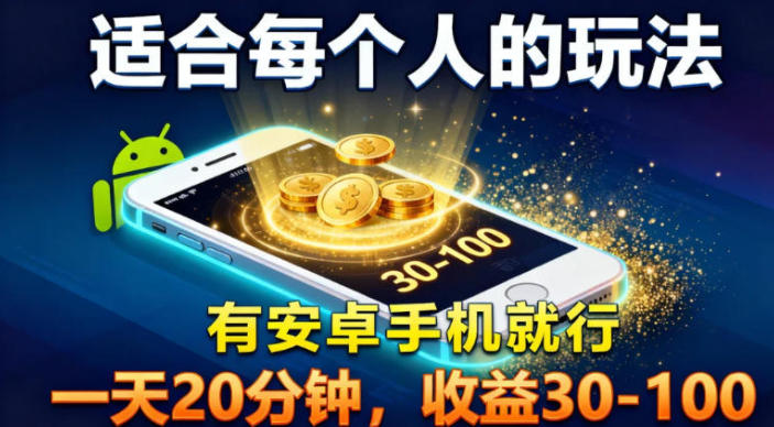 适合每个人的玩法，有安卓手机就行，一天20分钟，收益30-100-云网创