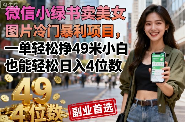 微信小绿书卖美女图片冷门暴利项目,一单轻松挣49米小白也能轻松日入4位数-云网创