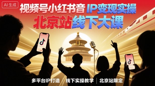 视频号小红书抖音IP变现实操北京站线下大课,40+行业短视频高变现姿势,100+IP高变现实操技术-云网创