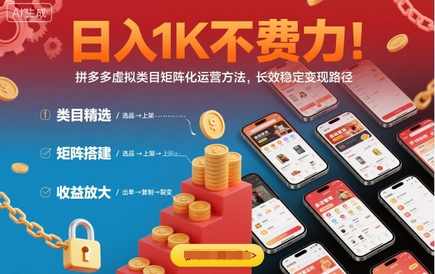 日入1K不费力!拼多多虚拟类目矩阵化运营方法,长效稳定变现路径-云网创